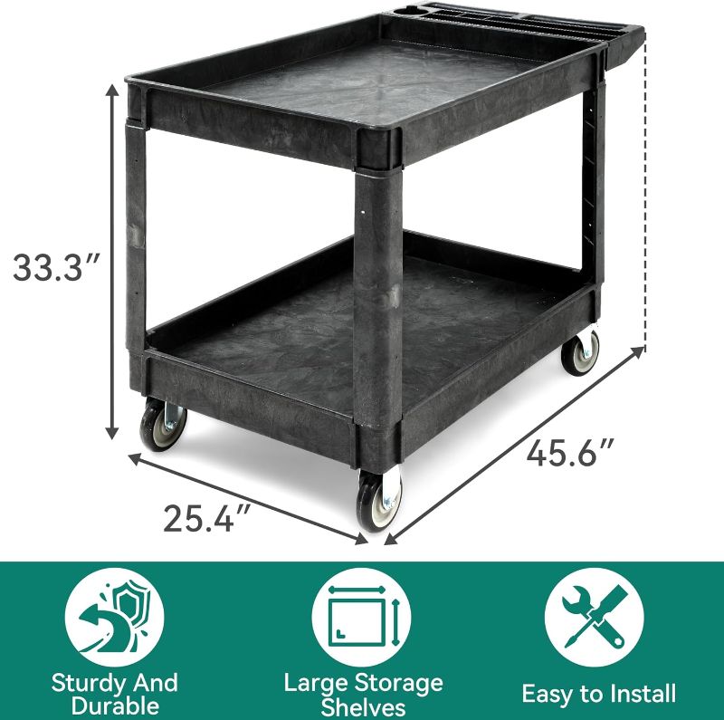 Photo 1 of  YITAHOME Utility Cart on Wheels, 550 lbs Capacity, 45 x 25 Inch Rolling Work Carts with Wheels, 2 Shelf Heavy Duty Plastic Service Cart Suitable for Warehouse, Garage, School & Office, Cleaning,