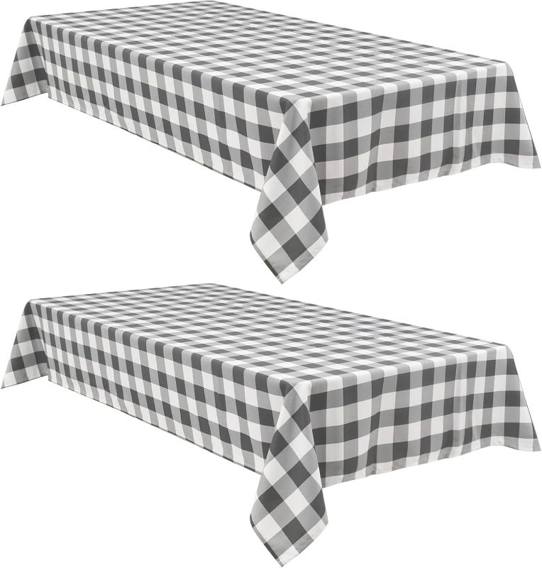 Photo 1 of  * 1of 2**Hiasan Buffalo Plaid Tablecloth Waterproof, 2 Pack, 60 x 84 inch - Checkered Table Cloth Rectangle for Outdoor Picnic/Party/Dining, Grey and White Gingham Pattern