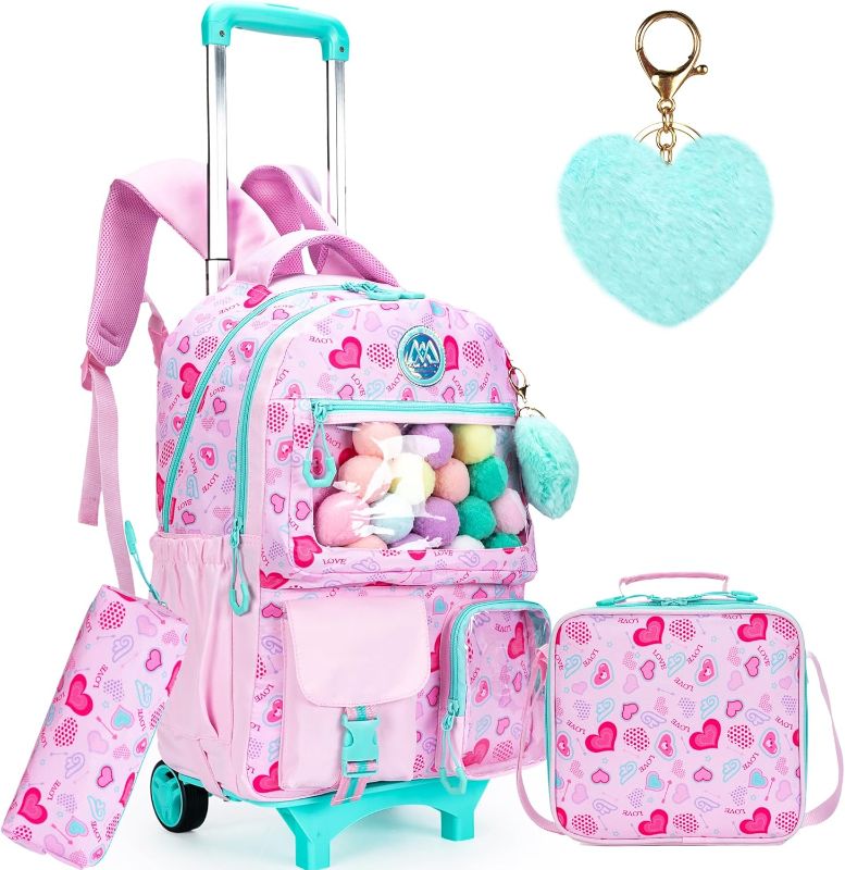 Photo 2 of *** PHOTO FOR REFERENCE ONLY*** ** BACKPACK ONLY** Rolling Backpack for Girls with Wheels Kids Travel Luggage Backpacks for Elementary Students Trip Suitcase with Lunch Bag