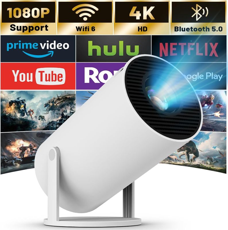Photo 1 of (POWER TESTED) (USED/FAIR) mini Projector with WIFI 6 and Bluetooth, 4K 1080P Support Portable Projector 180° Rotatable 130'' Screen Movie Projector Auto Keystone Compatible for Laptop, PC, Smartphone (White)
Brand: Maypug