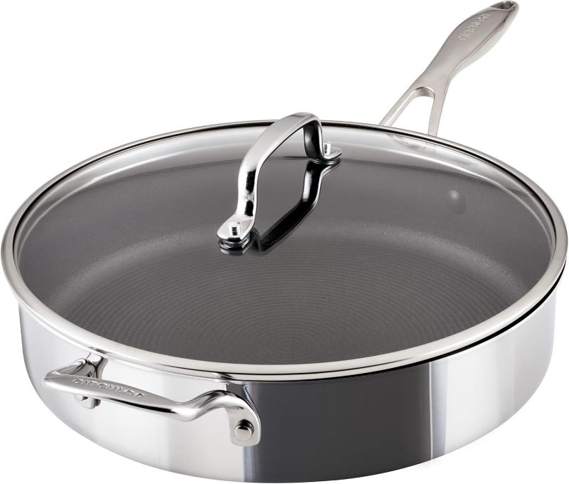 Photo 1 of (READ FULL POST) Circulon C1 Series Clad Stainless Steel with ScratchDefense Technology Cookware Nonstick Induction Saute Pan with Lid and Helper Handle, Metal Utensil Safe, 5 Quart - Polished Stainless Steel
