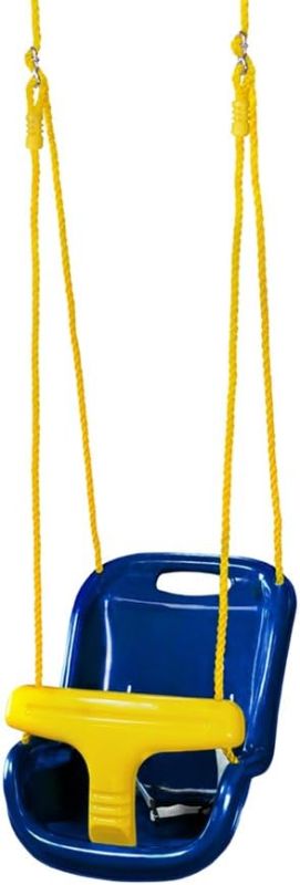 Photo 1 of ***USED - LIKELY MISSING PARTS - UNABLE TO VERIFY FUNCTIONALITY***
Gorilla Playsets 04-0032-B High Back Plastic Infant Swing with Yellow T bar & Rope, Blue with Yellow