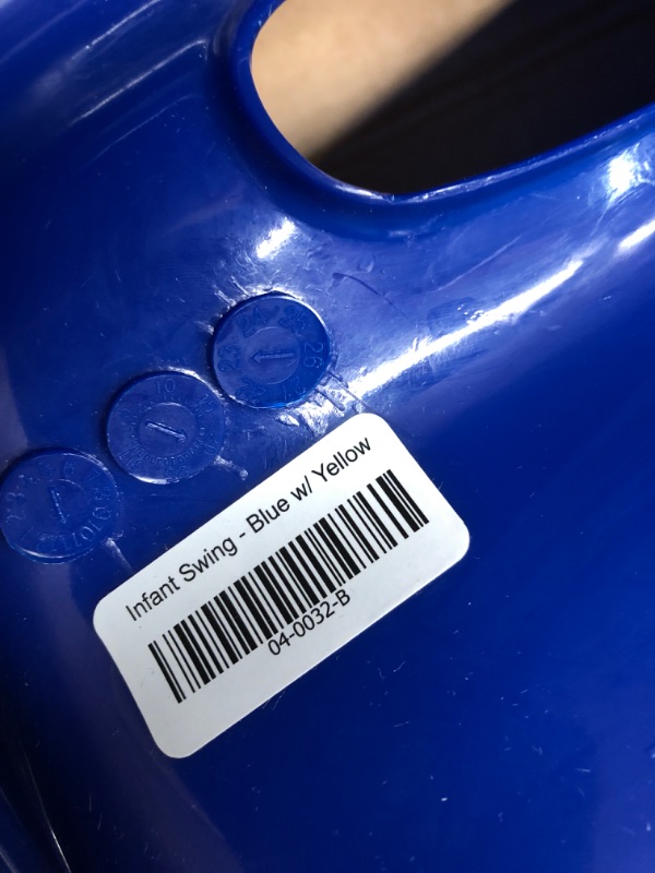 Photo 3 of ***USED - LIKELY MISSING PARTS - UNABLE TO VERIFY FUNCTIONALITY***
Gorilla Playsets 04-0032-B High Back Plastic Infant Swing with Yellow T bar & Rope, Blue with Yellow