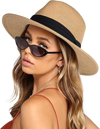 Photo 1 of (FAIR) FURTALK Womens Mens Wide Brim Straw Panama Hat Fedora Summer Beach Sun Hat UPF Straw Hat for Women