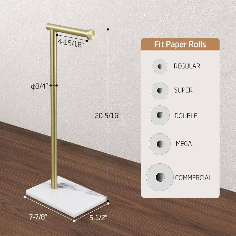 Photo 3 of (READ FULL POST) KES Natural Marble Free Standing Toilet Paper Holder Stand Bathroom Tissue Roll Holder SUS304 Stainless Steel Brushed Brass Finish