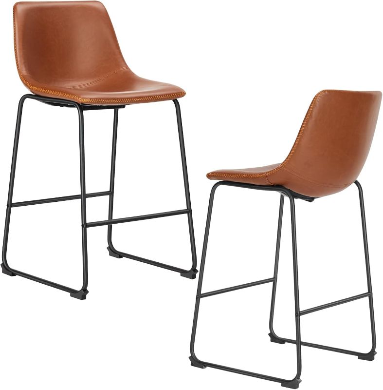 Photo 1 of (READ FULL POST) DUMOS 26 Inch Counter Height Bar Stools Set of 2, Modern Faux Leather High Barstools with Back and Metal Leg, Bar Chairs for Kitchen lsland, Brown
