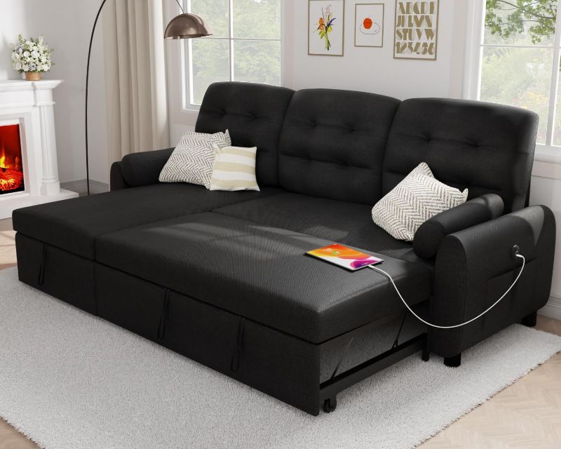 Photo 1 of 
Ucloveria Sectional Sofa Couch, 87" Sleeper Sofa Bed with Reversible Storage Chaise Pull Out Couch for Living Room | Side Pocket | Charging