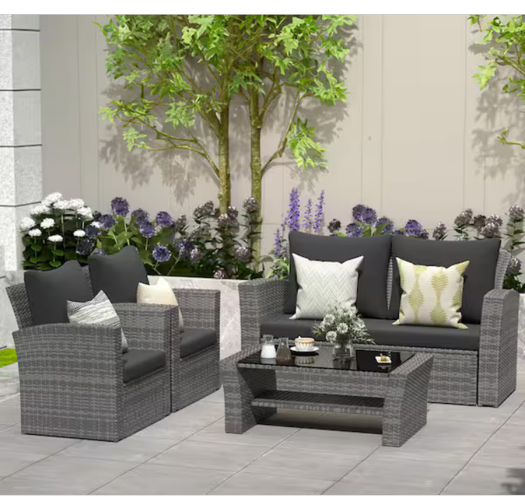 Photo 1 of **COMPLETE SET**Outdoor furniture sofa set comes with 1 x loveseat measuring 47.6 in. x 26 in. x 30.3 in. and 2 x armchairs measuring 28.3 in. x 26 in. x 30.3 in. and 1 x coffee table measuring 34.3 in. x 19.7 in. x 13.8 in.