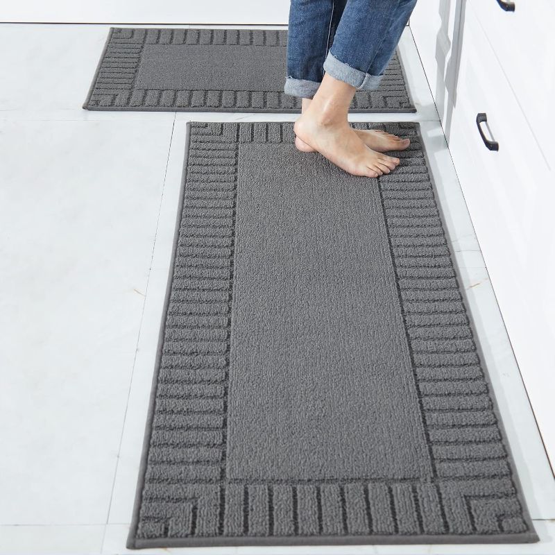 Photo 1 of (single) BEQHAUSE-Kitchen-Rugs-Washable-Kitchen-Mats-for- Floor Non-Slip Kitchen Mat Set of 2 Absorbent Kitchen Runner with TPR Non Skid Backing,Grey,20x30inch/20x48inch
