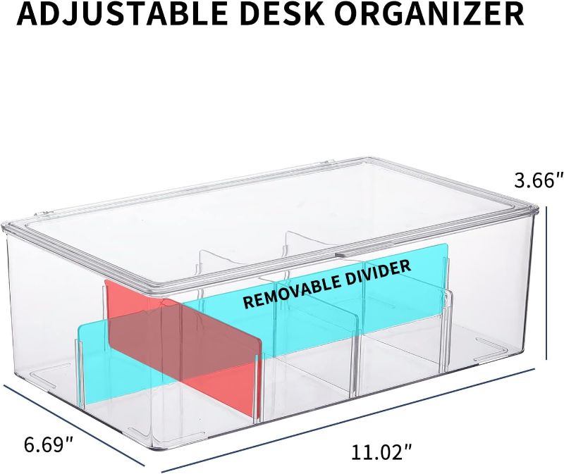 Photo 1 of (FAIR) Yesesion Clear Plastic Storage Bins with Lid, Large Cable Organizer Box with Lid and 20 Wire Ties, Adjustable Electronic Cord Management Case for Desk Drawer, Home Office, Art Crafts Supply (2 PACK)