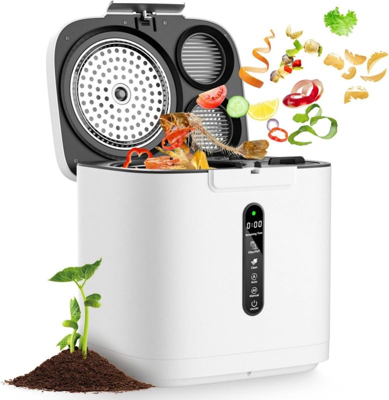 Photo 1 of 4L Electric Composter for Kitchen, Smart Compost Bin Outdoor/Indoor, Odorless/Auto-Cleaning/ 3 Modes/Intelligent LED Display, Turn Food Waste to Fertilizer for Garden, Food Waste Compost Machine
