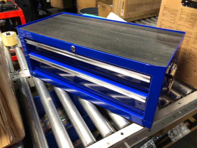 Photo 1 of Workington Industrial 2 Drawers Portable Metal Intermediate Box, 26" Middle Tool Chest Cabinet with Ball Bearing Drawer Slides, Steel Tool Storage Box Organizer 4008 Blue