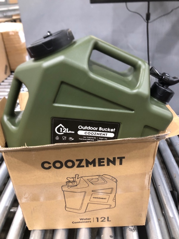 Photo 1 of COOZMENT 3.2 Gallon (12L) Portable Water Containers with Spigot, BPA Free Water Jug, Military Green Water Tank, Multifunction Water Storage Containers for Camping Outdoor Hiking,Emergency Stroage