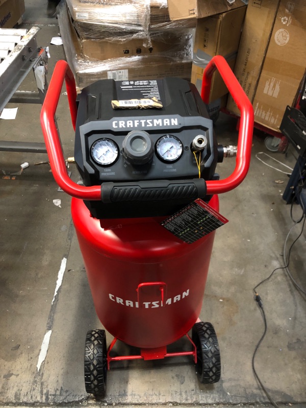 Photo 1 of Craftsman Air Compressor, 20 Gallon Oil-Free 1.8 HP Max 175 PSI Pressure Two Quick Couplers Big Capacity, Red- CMXECXA0232043