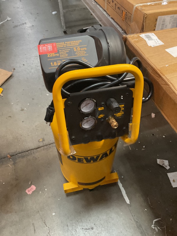 Photo 2 of ***MISSING THE WHEELS*****

DEWALT Vertical Portable Compressor, 1.9 Hp 200 Psi Oil Free High Pressure Low Noise (D55168)