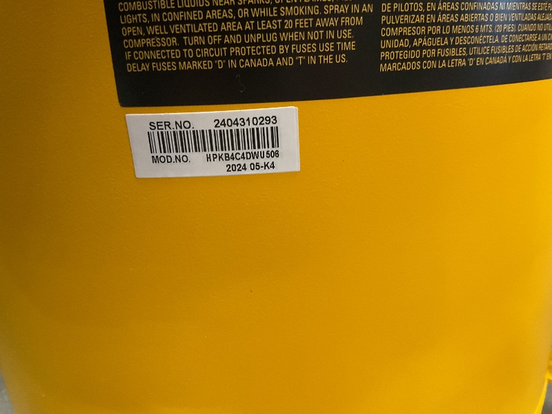 Photo 3 of ***MISSING THE WHEELS*****

DEWALT Vertical Portable Compressor, 1.9 Hp 200 Psi Oil Free High Pressure Low Noise (D55168)