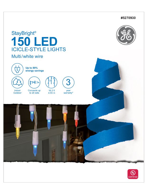 Photo 1 of  GE StayBright® LED Icicle-Style Lights, 150ct, Multi