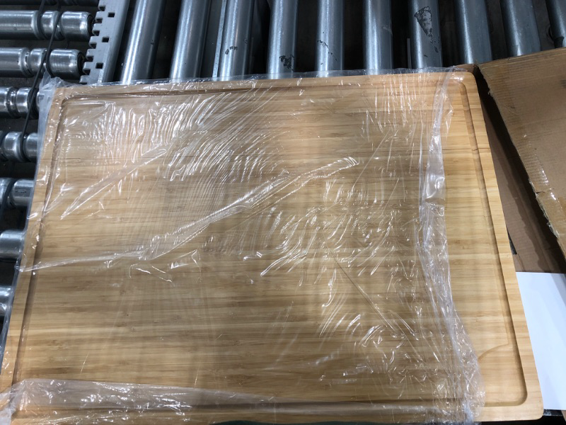 Photo 2 of (CRACKED) 24 x 18 Bamboo Cutting Board, Large Kitchen Chopping Board for Meat, Butcher Block Cutting Board, Carving Board with Handle and Juice Groove for Turkey, Meat, Vegetables, BBQ