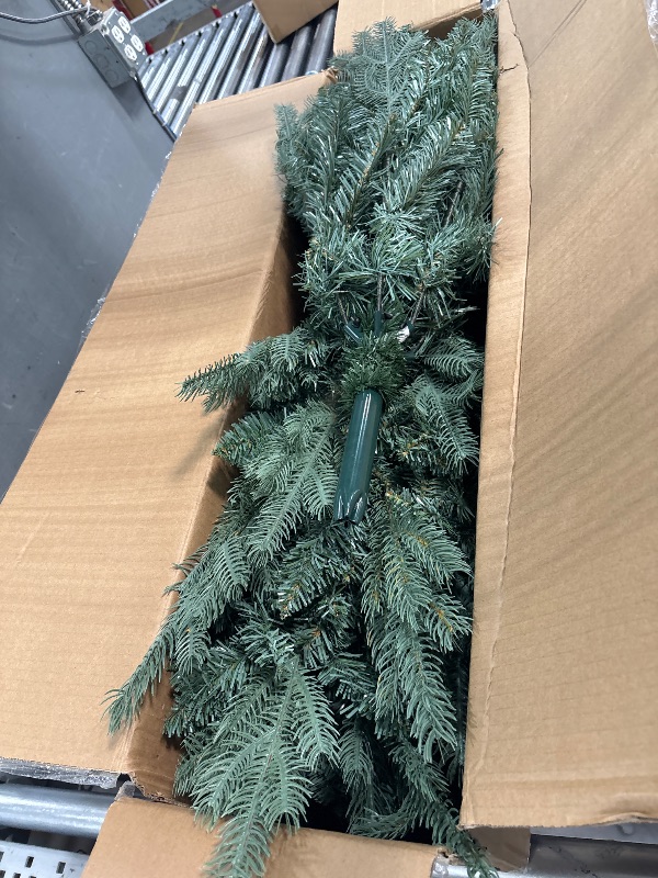 Photo 2 of 6 FT Artificial Skinny Christmas Tree,Unlit Blue Spruce Slim Pencil Xmas Tree with 1205 PE&PVC Mixed Branch Tips,Hinged Pine Tree with Metal Stand for Home Office Décor