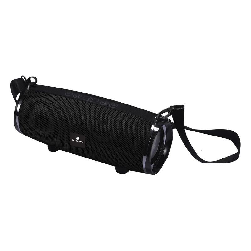 Photo 1 of  Maxpower Portable Cyclone Bluetooth Speaker (Black). Bluetooth Version 5.3. Includes Charging Cable. Type C Charging input. Includes a Shoulder Strap. Clear & Loud Sound. Water Resistance & Dust proof.