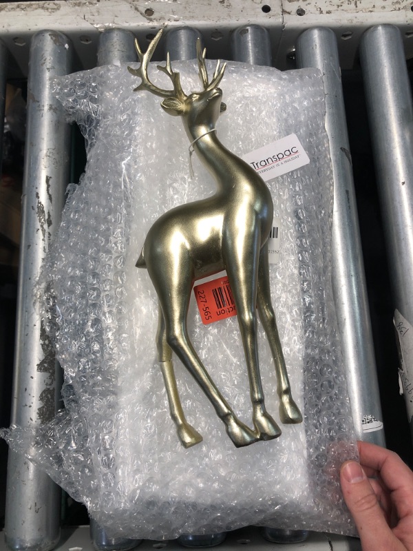 Photo 2 of (BROKEN LEG) Transpac Resin Golden Standing Reindeer Decor