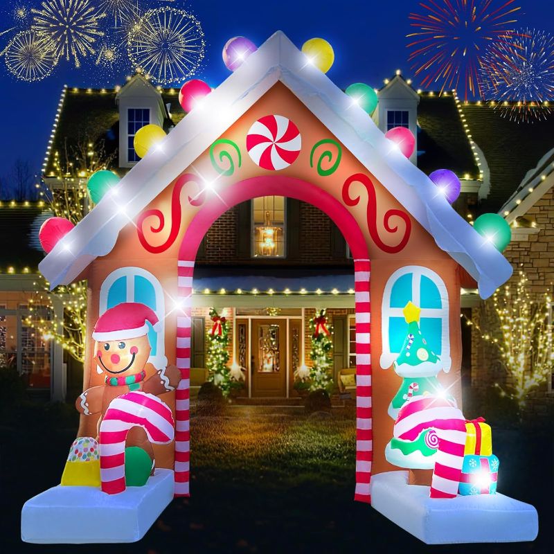 Photo 1 of 10FT Christmas Inflatables Yard Decorations, Lighted Inflatable Archway with Gingerbread Man and Gift Boxes, Blow Up Holiday Decorations for Xmas Party, Lawn, New Year (Christmas Inflatable Archway)