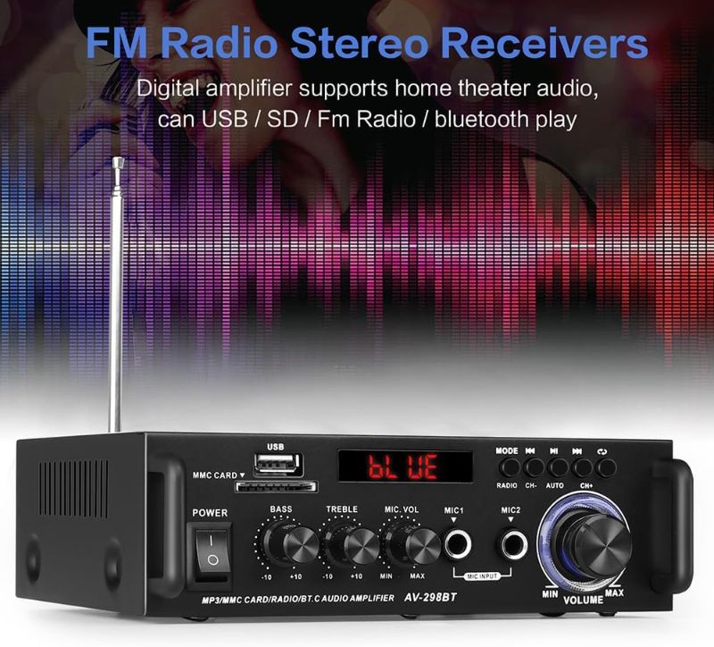 Photo 2 of (FAIR) SOBATTY Home Audio Receivers & Amplifier HiFi Bluetooth Stereo Audio Amplifier Max 300Wx2 Wireless Bluetooth 5.0, RMS 40Wx2 Power Amp 2 Channel Stereo Receiver for Home Theater Speaker (BLACK1)