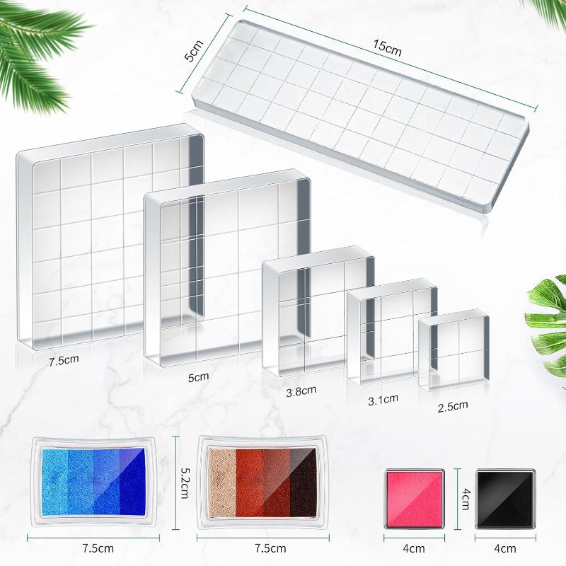 Photo 2 of 22 Pieces Acrylic Stamp Blocks Tools Set Include 6 Stamp Blocks Acrylic Stamping Clear Block