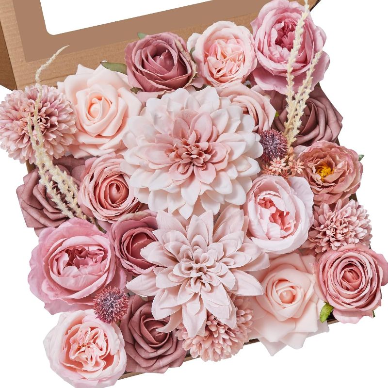 Photo 1 of (FAIR) Artificial Flowers, Dusty Pink Silk Fake Flowers for DIY Wedding Bridal Bouquets, Wedding Cake Flowers for Table Centerpieces Baby Shower Birthday Party Home Decorations