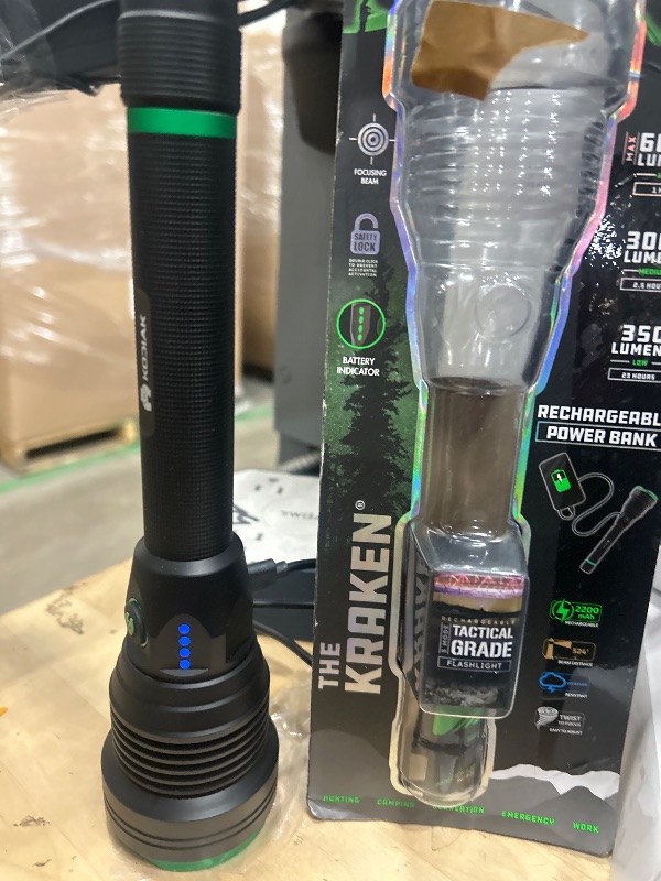 Photo 2 of **UNABLE TO TEST, MAY NEED TO BE CHARGED**
LitezAll 26055 Kodiak Kraken Rechargeable 6000 Lumen Tactical Grade Flashlight with Power Bank