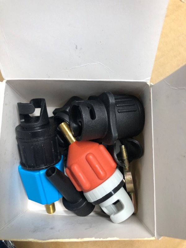 Photo 3 of ***used***Treela Inflatable Pump Adaptor Air Pump Adapter Compatible with SUP Inflatable Car Air Compressor Valve Adapter with 9 Air Valve Nozzle for Paddle Board Inflatable Boat (Classic,Orange, Blue)