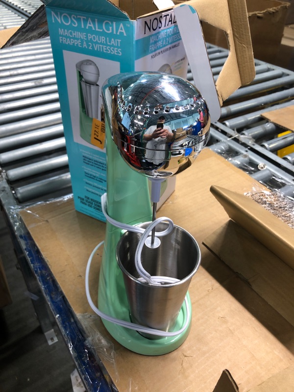 Photo 3 of ***used***Nostalgia Two-Speed Electric Milkshake Maker and Drink Mixer, Includes 16-Ounce Stainless Steel Mixing Cup & Rod, Jade Green