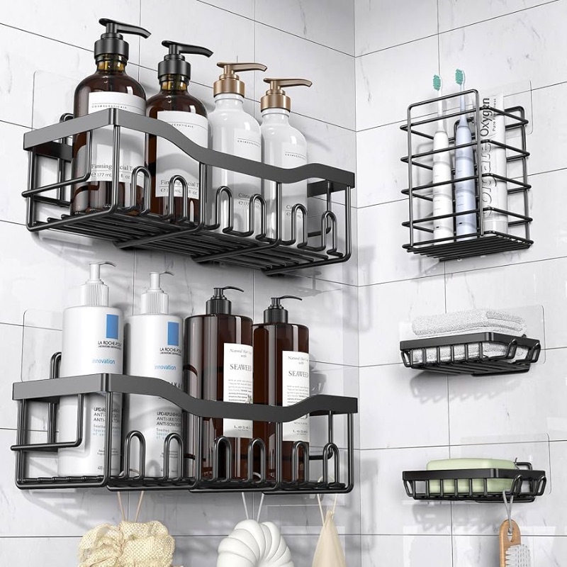 Photo 1 of ***only 2 pieces organizer inside*** Adhesive Shower Caddy, 5 Pack Rustproof Stainless Steel Bath Organizers With Large Capacity, No Drilling Shelves for Bathroom Storage & Home Decor