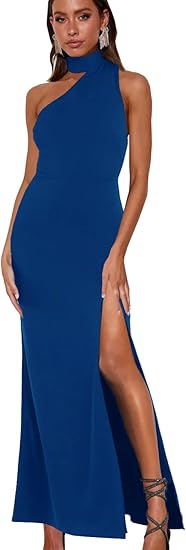 Photo 1 of ***similar design, but same brand*** Zalalus Women's Halter Neck One Shoulder Wedding Guest Dress Summer Slit Asymmetrical Cutout Cocktail Party Maxi Dresses  XL