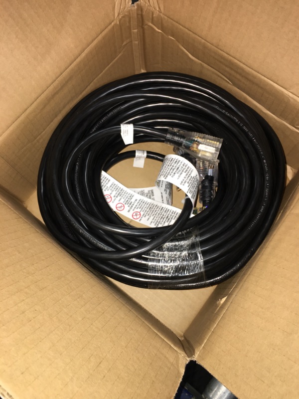 Photo 2 of ***only one*** IRON FORGE CABLE 2 Pack of 50 Ft Heavy Duty Extension Cord Outdoor, 12 Gauge Extension Cord 50 ft with 3 Prong, 12/3 SJTW Weatherproof Black Extension Cord, US Veteran Owned