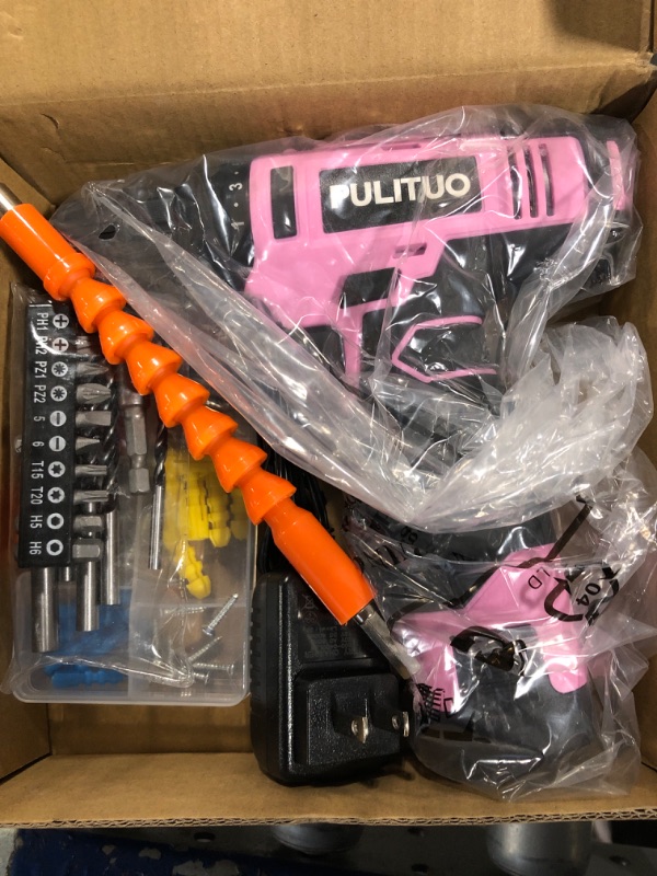 Photo 3 of ***USED***PULITUO 12V Pink Cordless Drill Set Power Drill Kit with Battery and Charger,electric drill home improvement,3/8-Inch Keyless Chuck,Built-in LED,21+1 Torque Setting small drill