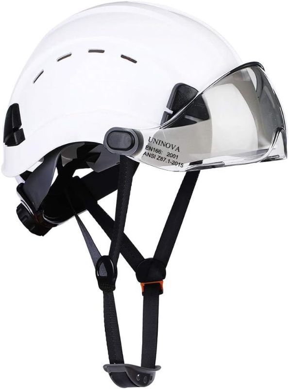 Photo 1 of ***no visor*** UNINOVA Hard Hats Construction OSHA ANSI Z89.1 Approved Safety Helmet Vented Hard Hat with Visor Adjustable 6 Pt Suspension Safety Hardhats Construction Work(01White Smoked Visor)