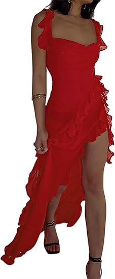 Photo 1 of **USED***similar*** Womens Spaghetti Strap High Slit Bodycon Maxi Dress Square Neck Backless Party Club Dress LARGE