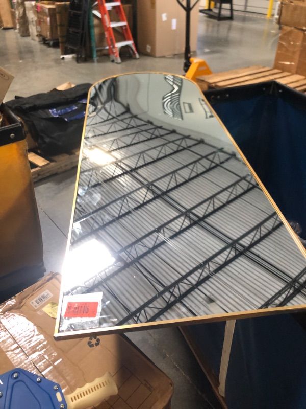 Photo 3 of ****USED***BOX IS DAMAGED** NicBex 56"x19" Arched Full Length Mirror with Stand, Aluminum Alloy Frame Arch-Top Full Body Mirror - Free Standing, Leaning Against Wall or Wall-Mounted, Gold Gold (Arched) 56" x 19"