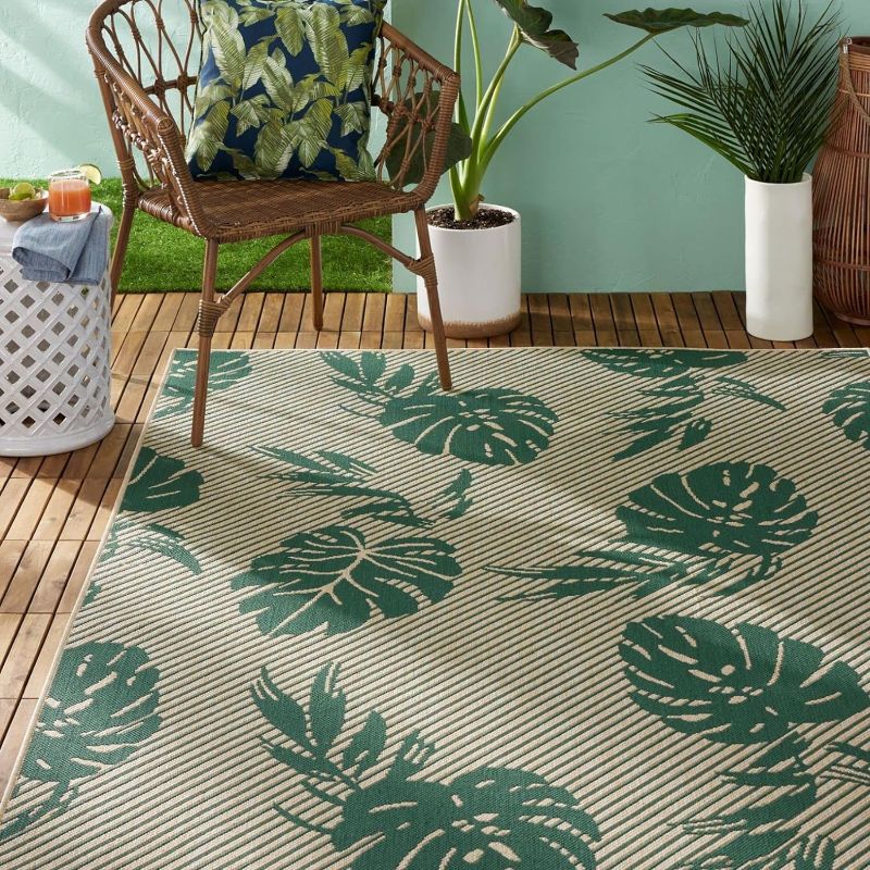 Photo 1 of ****USED***Tommy Bahama Palm Coastal Indoor/Outdoor Area Rug, Beige/Green, 7'10"x10'2"
