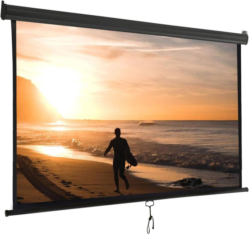 Photo 1 of  120'' Projector Screen Projection Screen Manual Pull Down HD Screen 1:1 Format for Home Cinema Theater Presentation Education Outdoor Indoor Public Display, Black