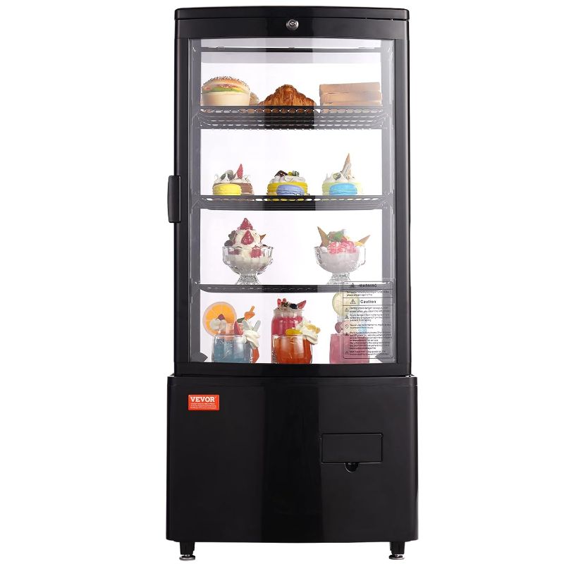 Photo 1 of ***damage shown in last photo*** VEVOR Refrigerated Display Case, 3 Cu.Ft./85L, 3-Tier, Countertop Pastry Display Case Commercial Display Refrigerator with LED Lighting, TURBO Cooling, Frost-Free Air-Cooling, Locked Door for Bakery