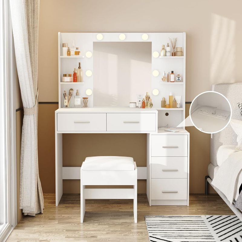 Photo 1 of ***stock photo is a similar item*** Table with Large Drawers & Storage Shelves, Dressing Table Vanity Set