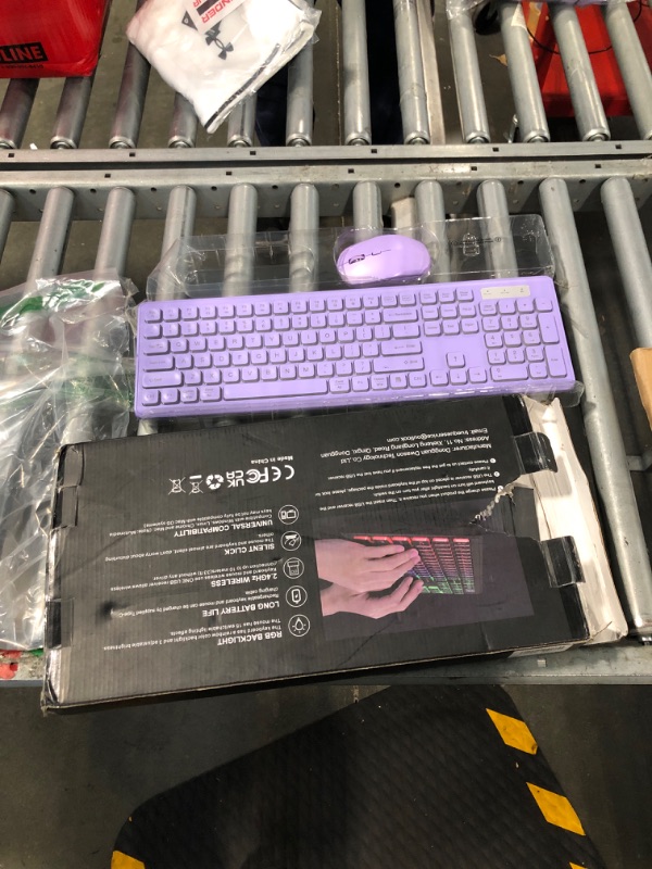 Photo 2 of ***missing keyboard charging cable, USB-C*** Wireless Keyboard and Mouse Combo, RGB Backlit, Rechargeable & Light Up Letters, Full-Size, Ergonomic Tilt Angle, Sleep Mode, 2.4GHz Quiet Keyboard Mouse for Mac, Windows, Laptop, PC, Trueque(Purple)