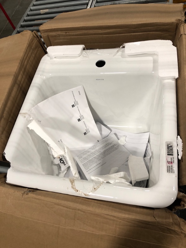 Photo 4 of ***Damage shown in last picture*** KOHLER K-19022-1-0 Park Falls Top-/Under-Mount Utility Sink with Single Faucet Hole - White