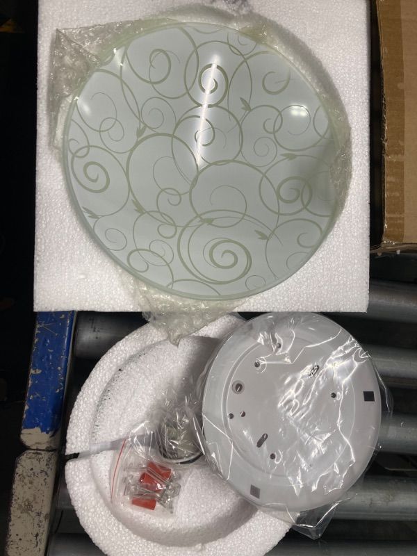 Photo 3 of ***USED**Simple Designs FM3000-WHT Round Flushmount Flush Ceiling Light with Scroll Swirl Design, White