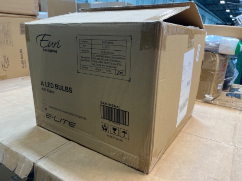Photo 1 of ***USED**
Euri Lighting EA21-5023cec, CA Compliant LED A21 17W 1600lm, DIM, 90+ CRI 2700K (Warm White) Damp Rated, Fully Enclosed Rated UL Energy Star CEC, JA8, 5 YR, 25K HR WTY-(Pack of 50,50 Count Total)