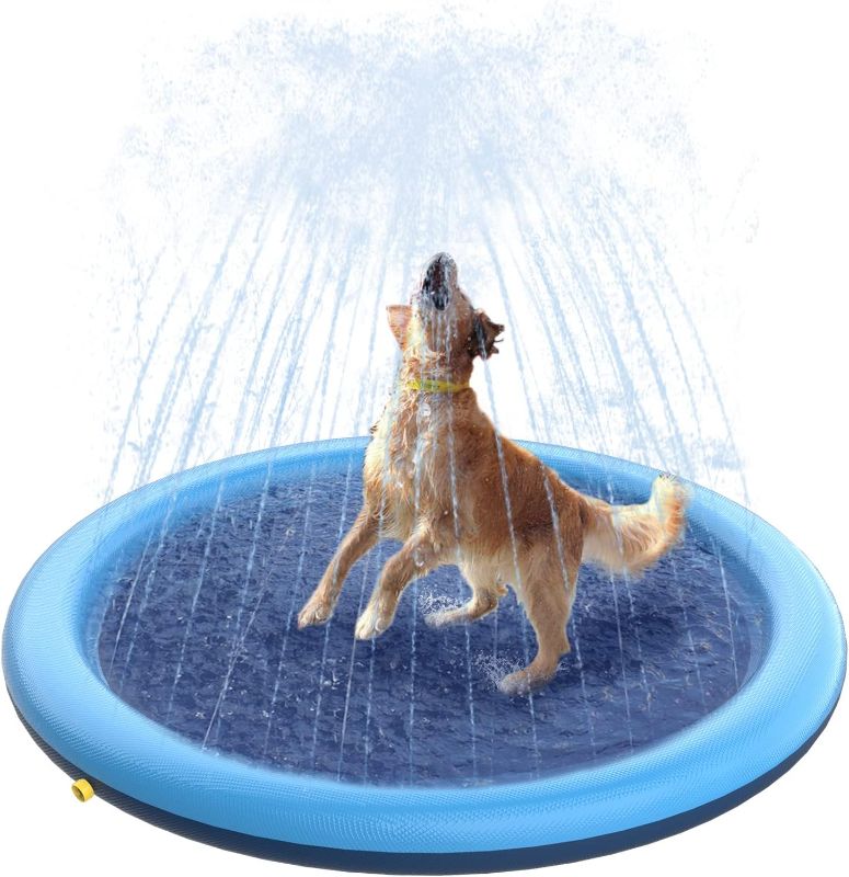 Photo 1 of  Dog Splash Pad 51" Anti-Slip Dog Pool for Large Dogs 0.58 mm Thick Dog Sprinkler Outdoor Dog Toys - Dog Accessories for Large Dogs