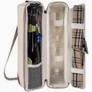 Photo 1 of ALLCAMP Wine tote Bag with Cooler Compartment?Picnic Set Carrying Two sets of tableware?Cream-colored?