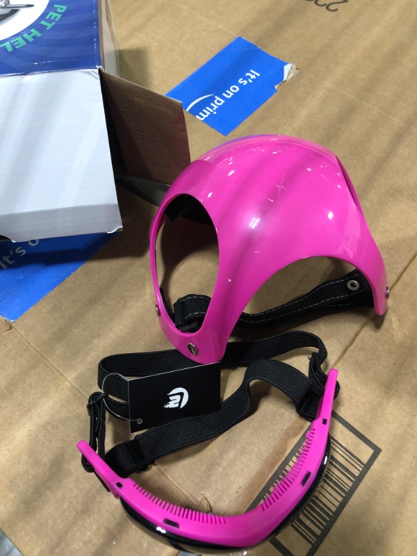 Photo 3 of *** Size M*** SlowTon Dog Helmet and Goggles - UV Protection Doggy Sunglasses Dog Glasses Pet Motorcycle Helmet Hat with Ear Holes Adjustable Belt Safety Hat for Small Medium Large Dogs Puppy Riding (Pink, M)